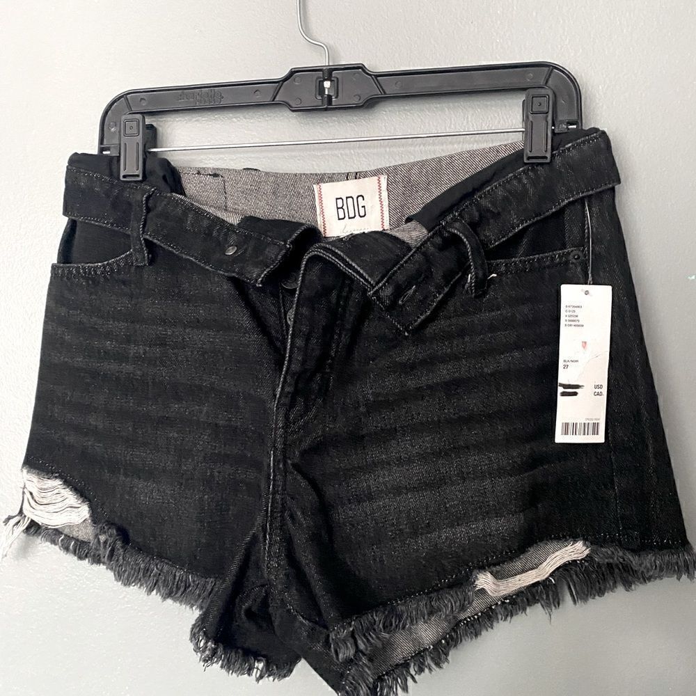NWT BDG Cut Off  Jean Shorts Black Button Fly Foldover Waist 27
